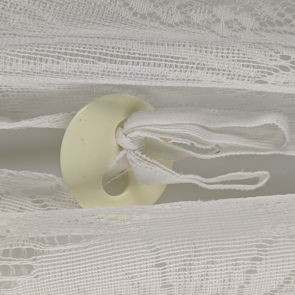 Women's Cream Swimsuit Cover-up One Size Lace Sheer Button Tie Short Sleeve - Picture 4 of 8